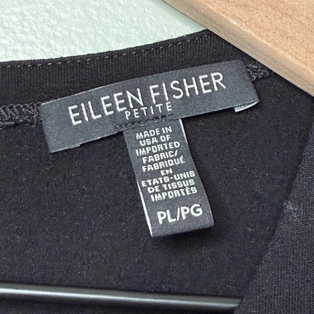 Eileen Fisher Short Sleeve Crewneck Keyhole Back Dress Black‎ Size Petite Large
